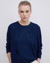 Cardigan blu scuro in lana merino 100%